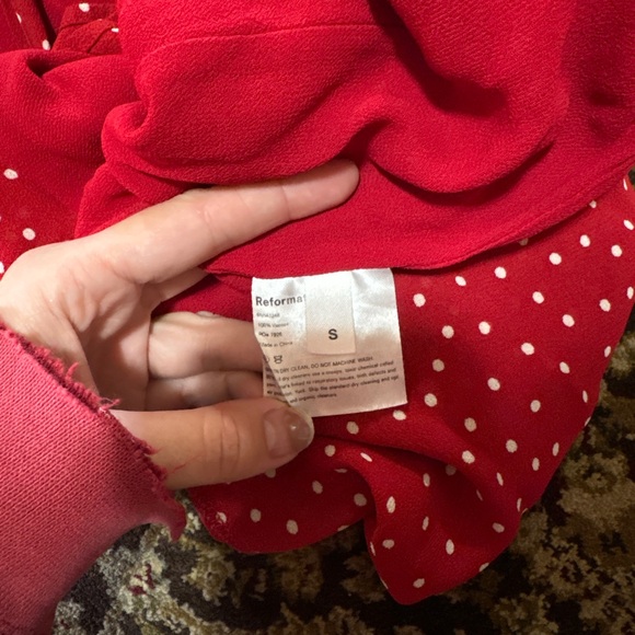 Reformation Napa Wrap Midi Dress in Red and White Polka Dot - Picture 11 of 12